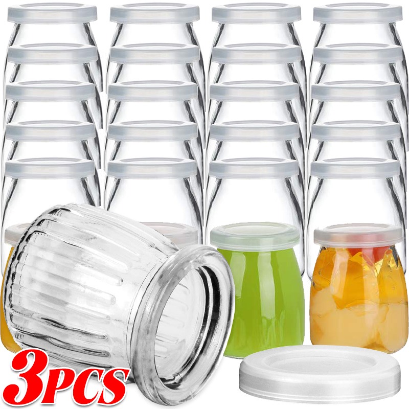 1/3Pcs Yogurt Jars with PE Lid - Baby Food Jars Glass ulasan dan harga