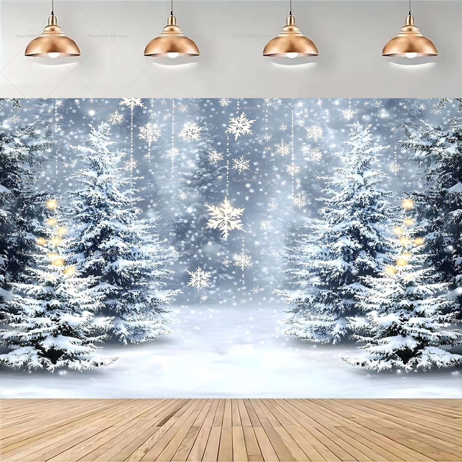 Snowy Forest Christmas Backdro - Baby Xmas Food ulasan dan harga