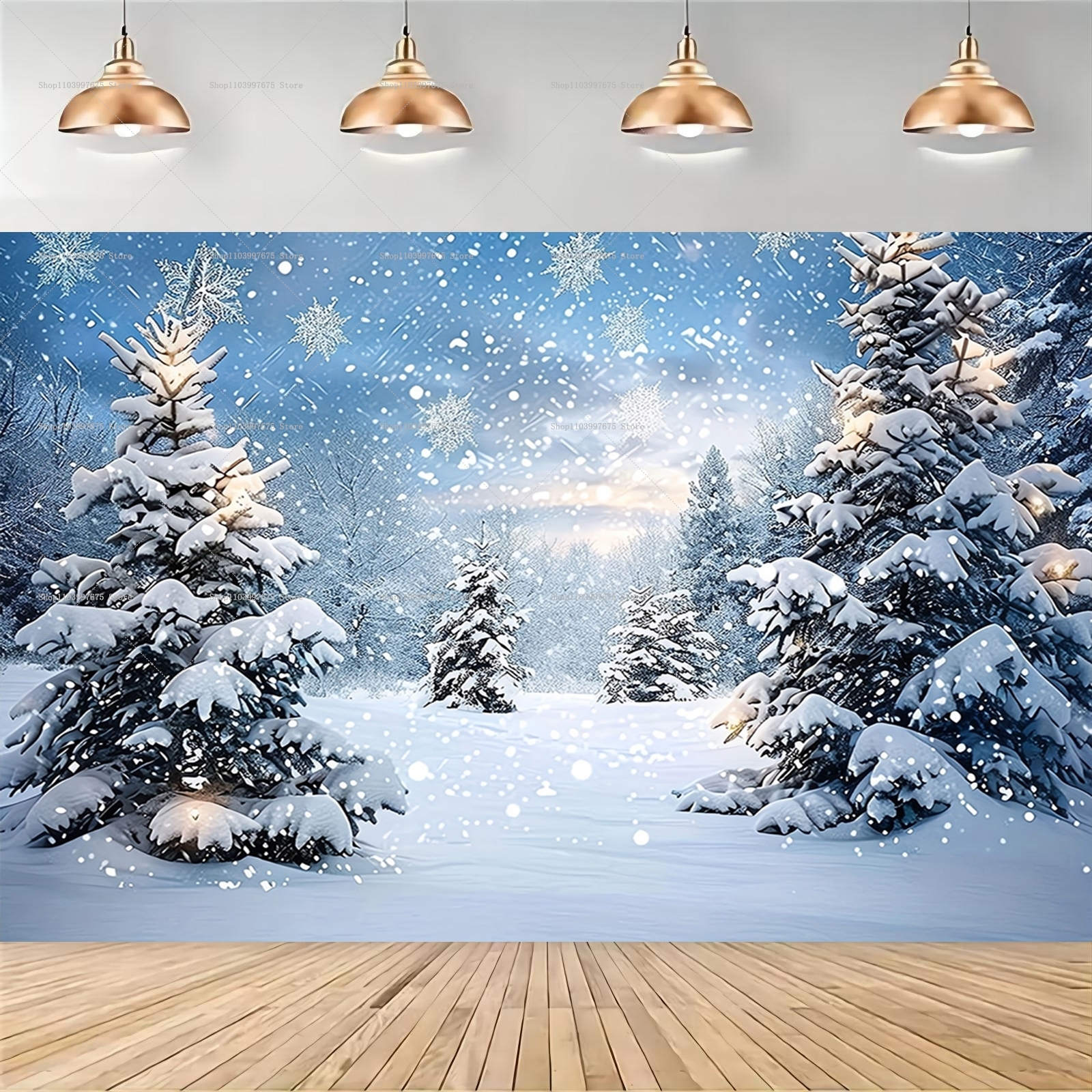 Snowy Forest Christmas Backdro - Baby Xmas Food ulasan dan harga