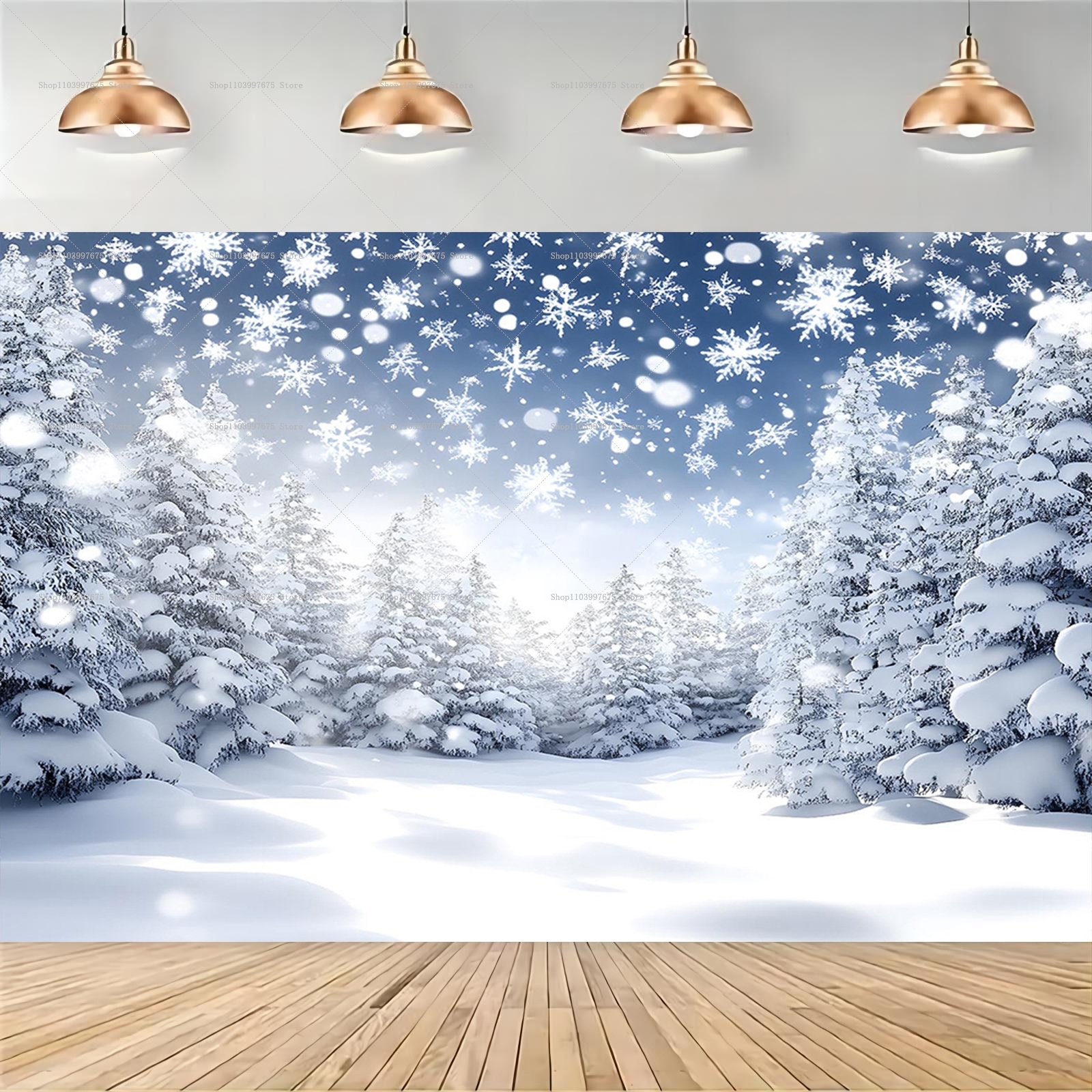 Snowy Forest Christmas Backdro - Baby Xmas Food ulasan dan harga